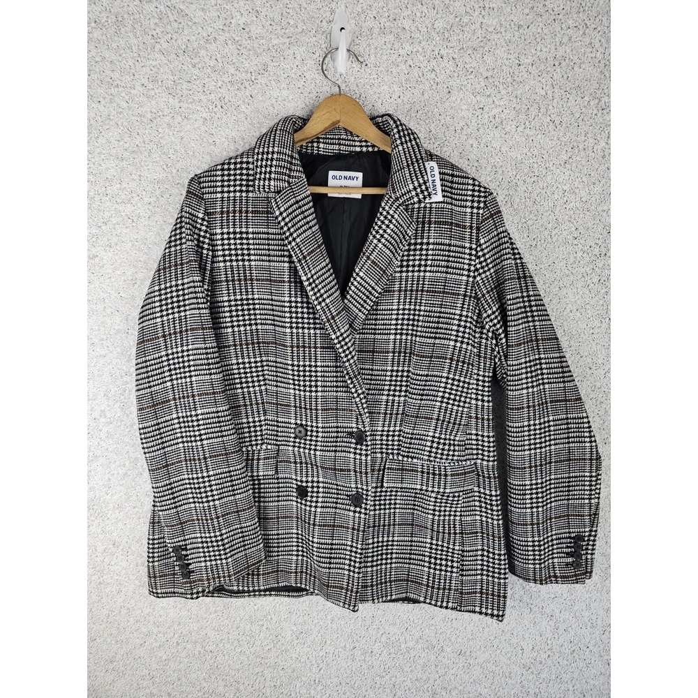 Old Navy Women Oversized Gray Plaid Houndstooth Blazer Academia‎ Size XL Tall